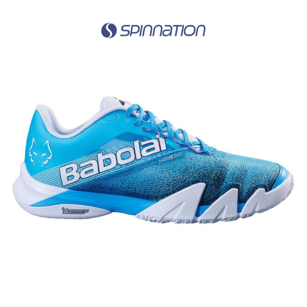 BABOLAT JET PREMURA 2 BLUE CYAN WHITE MEN SHOES BY. JUAN LEBRON