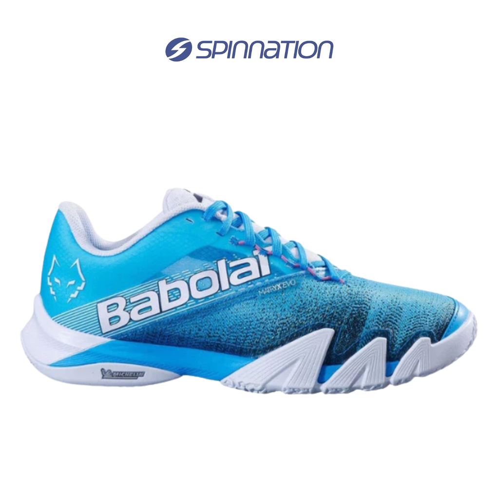 PADEL SHOES BABOLAT JET PREMURA 2 BLUE CYAN WHITE MEN SHOES BY. JUAN LEBRON
