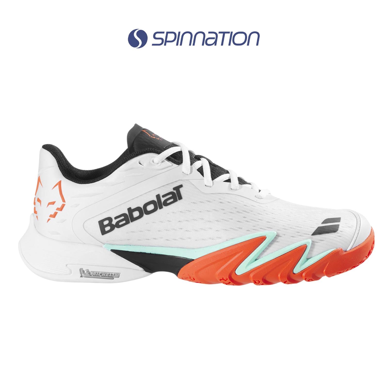 BABOLAT JET PREMURA 3 WHITE ORANGE BY. JUAN LEBRON SHOES